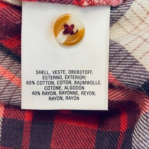 Anthropologie Red Medford Plaid  Flannel Tunic Button Down Shirt Women’s Sz 2 - Picture 7 of 8